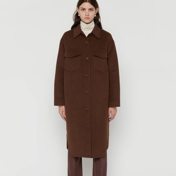 Oak + Fort Oversized Wool Blend Midi Shacket in Winter Fig - Picture 5 of 5